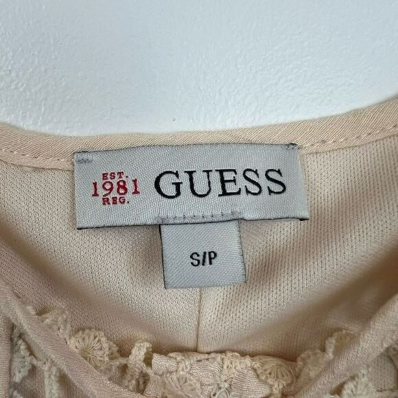 Guess Women's Small Beige Tunic Peasant Midi Dress Flutter Sleeves Cold Shoulder - Picture 6 of 12